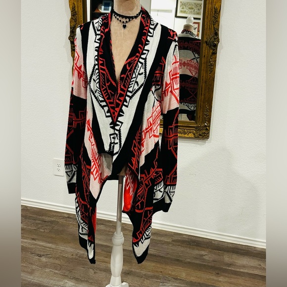 Say What? Sweaters - Southwestern Aztec Tribal Western Waterfall Open Front Cardigan Sweater Sz 1X